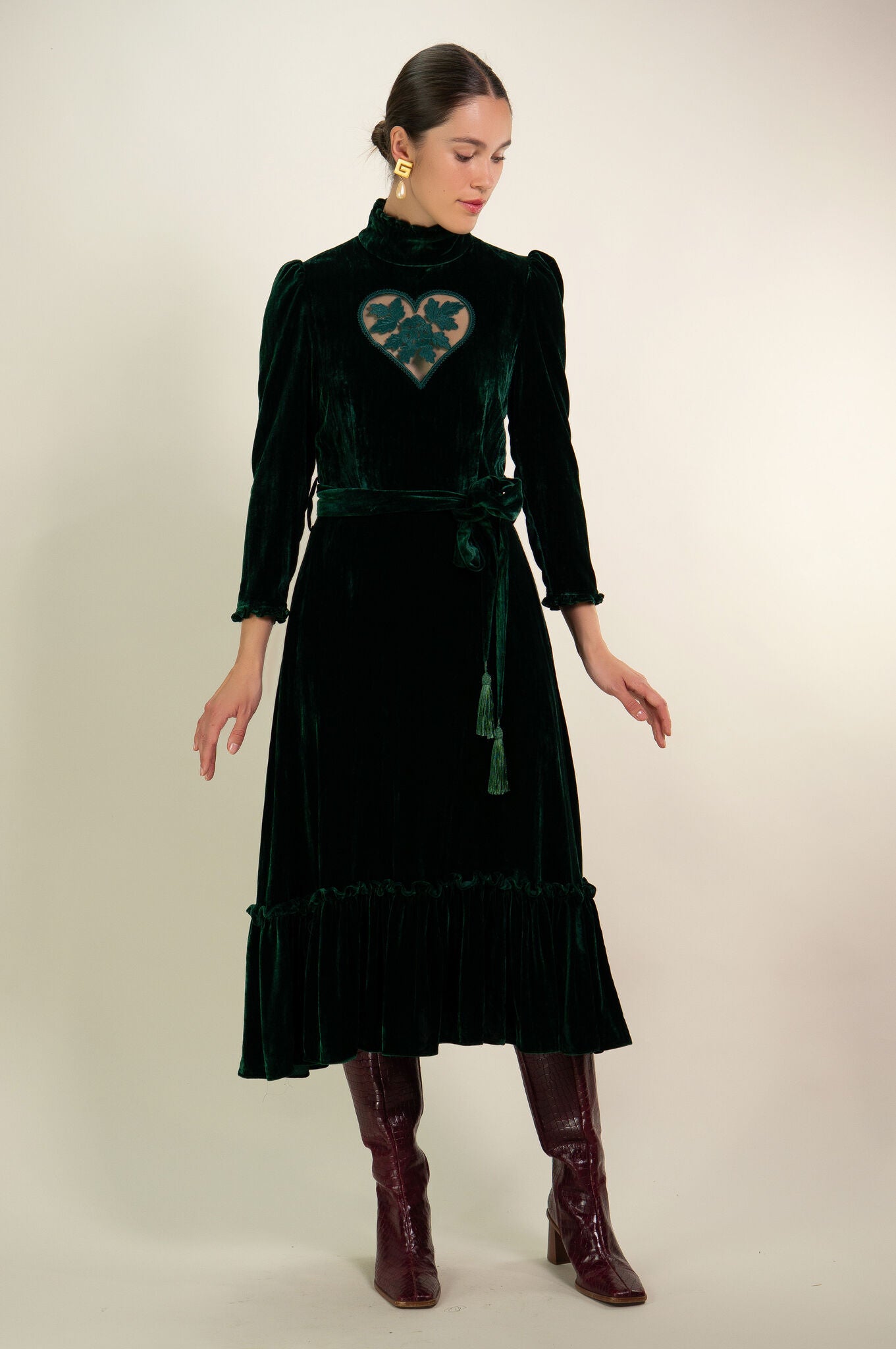 Forest Green Velvet "Sirsna" Dress