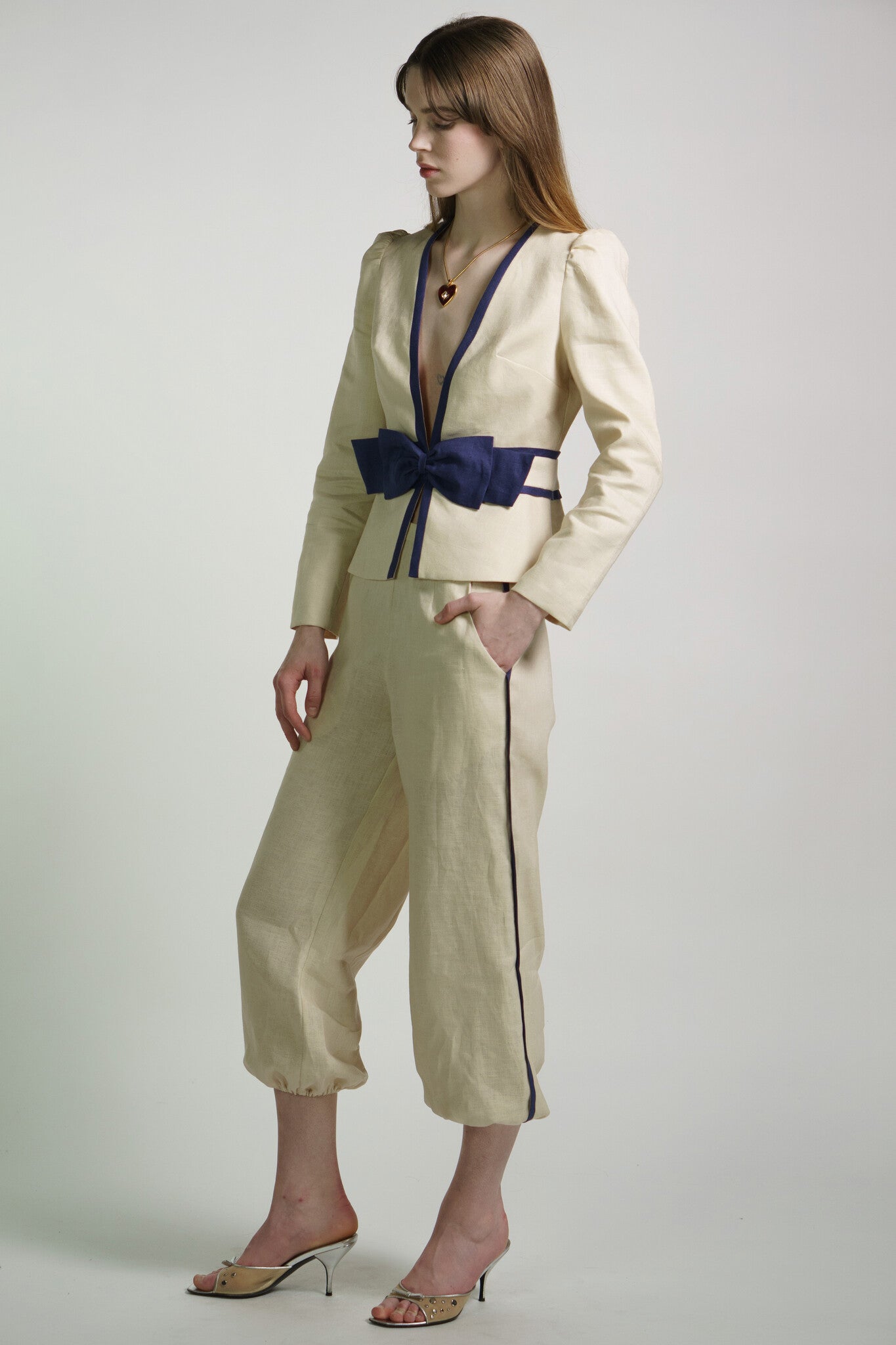 Cream Linen Bel Age Pants