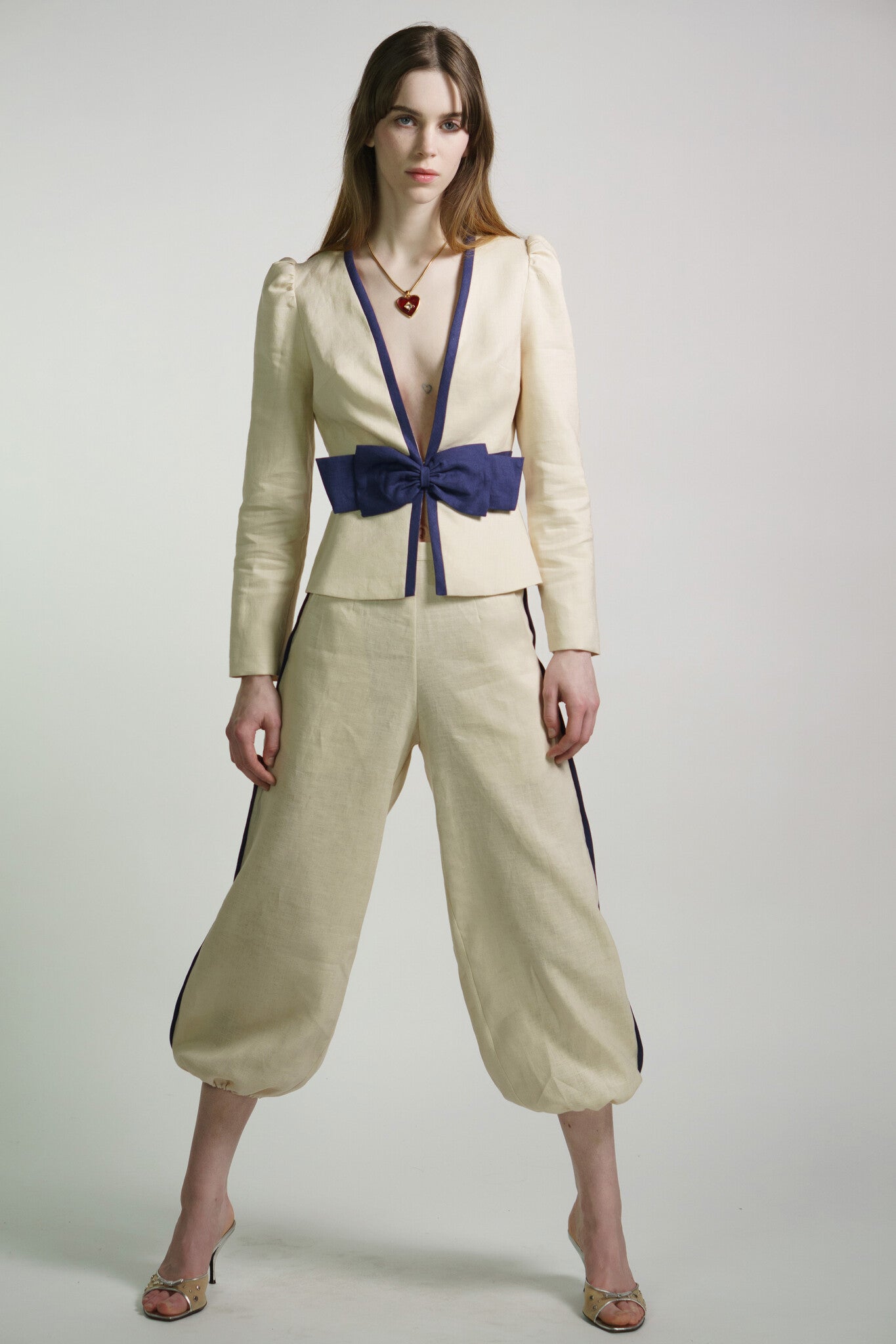 Cream Linen Bel Age Pants