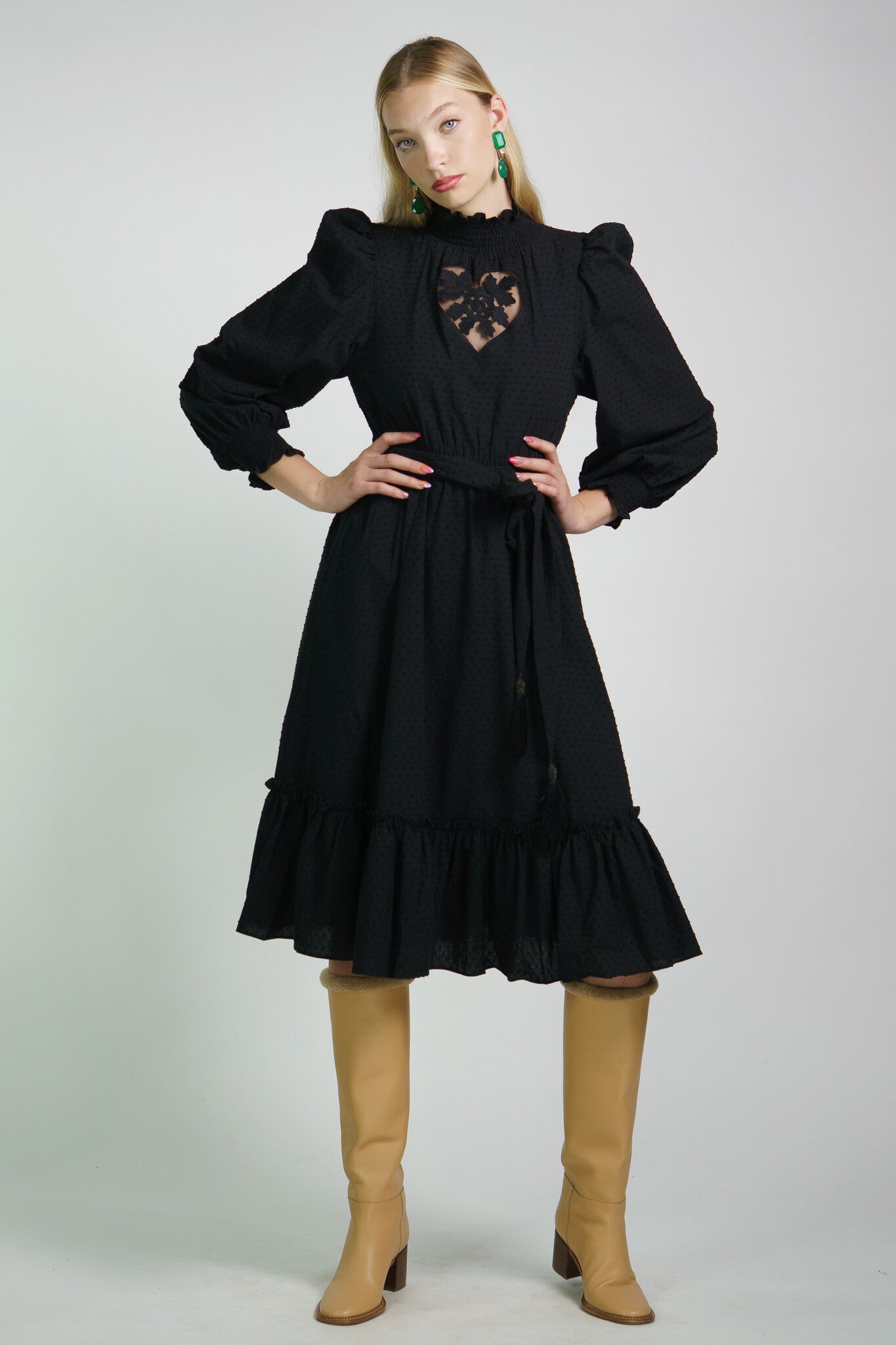 Black Swiss Dot Heart Dress