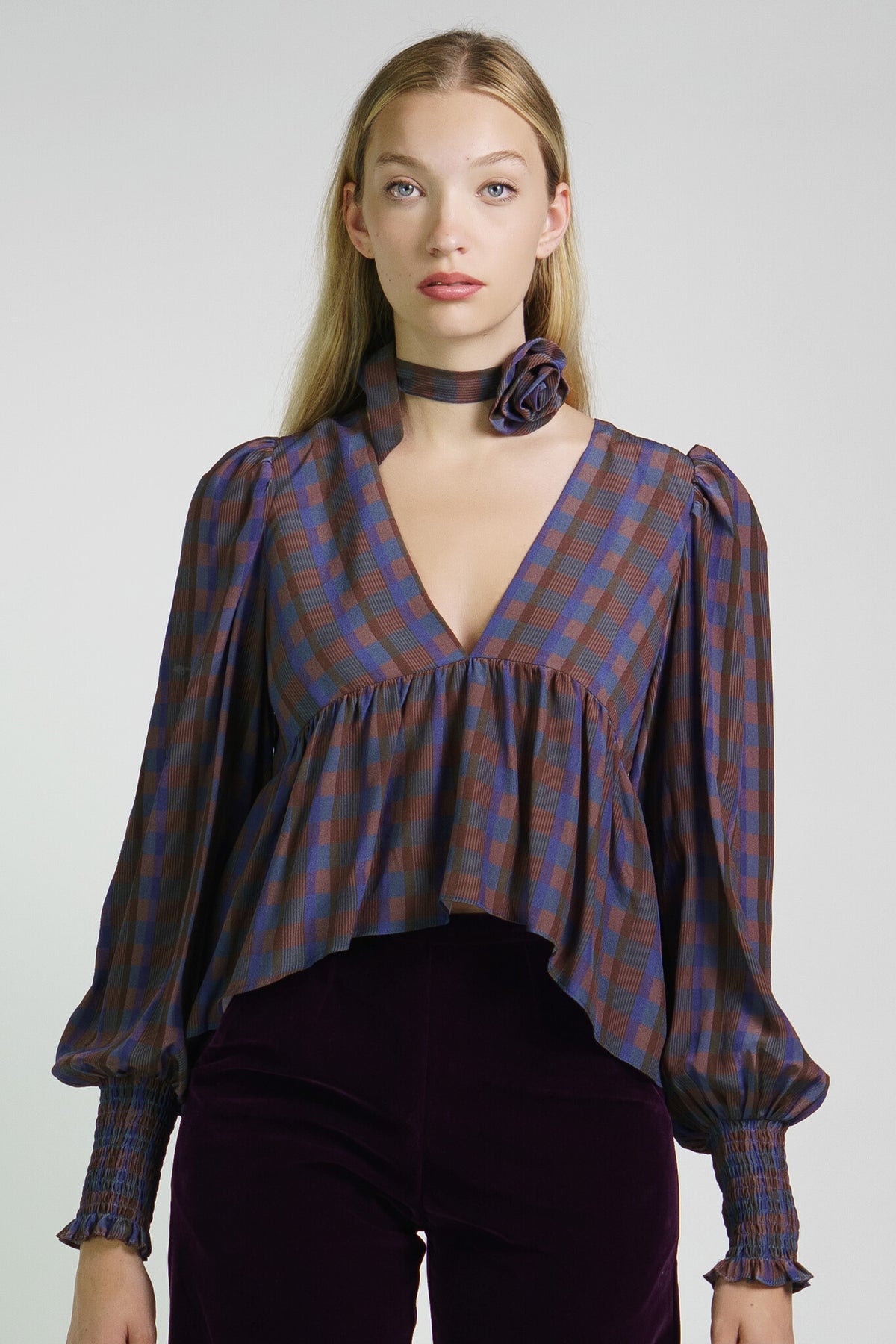 Plaid Silk Rosalie Blouse